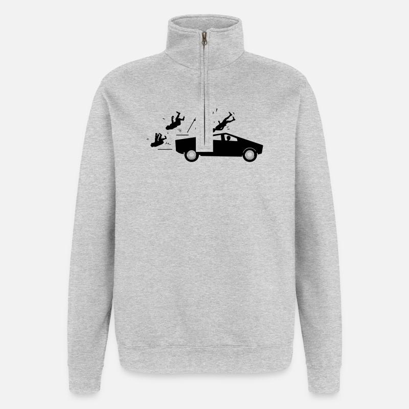Evolution accident Tesla Cybertruck par Musk - Sweat à zip 1/4 - gris chiné