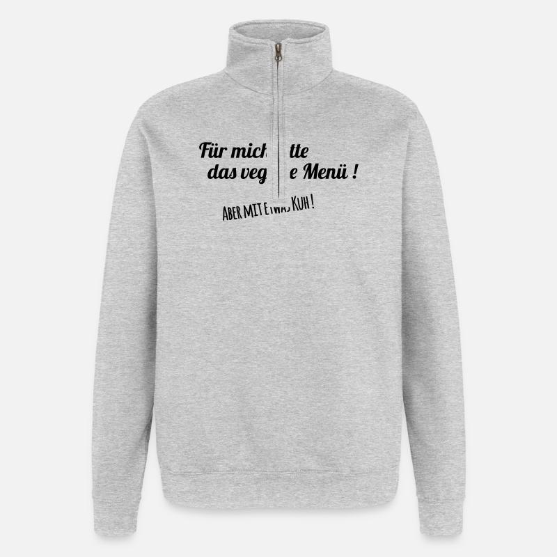 Végétalien avec vache - Sweat à zip 1/4 - gris chiné