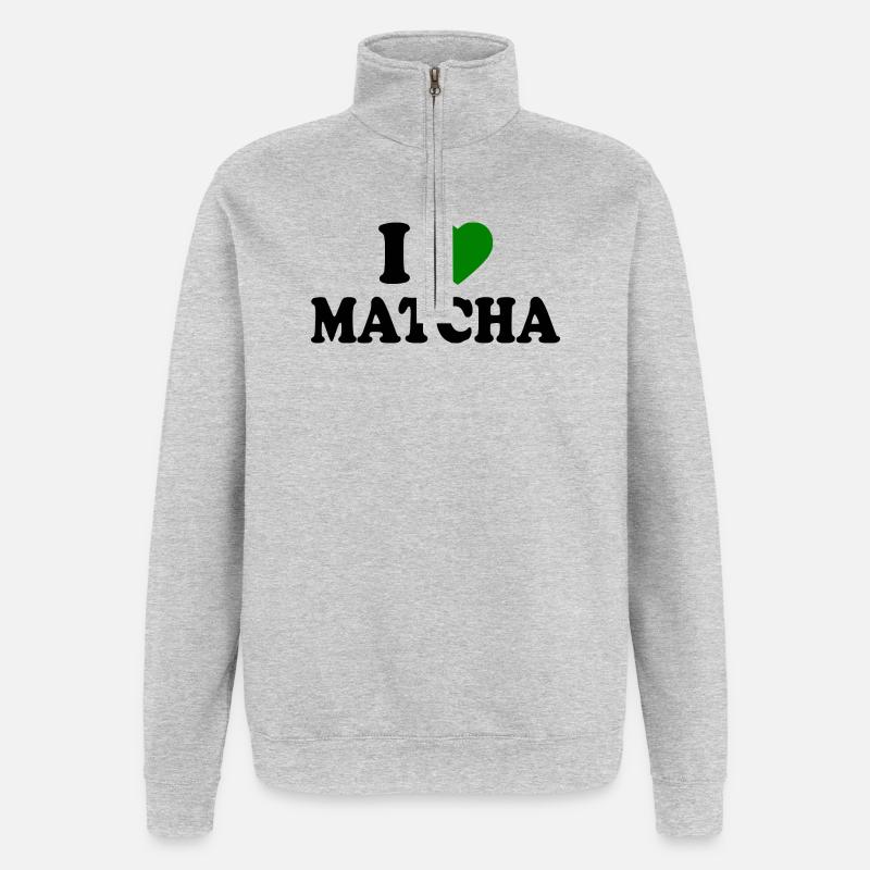 J’adore le matcha - Sweat à zip 1/4 - gris chiné