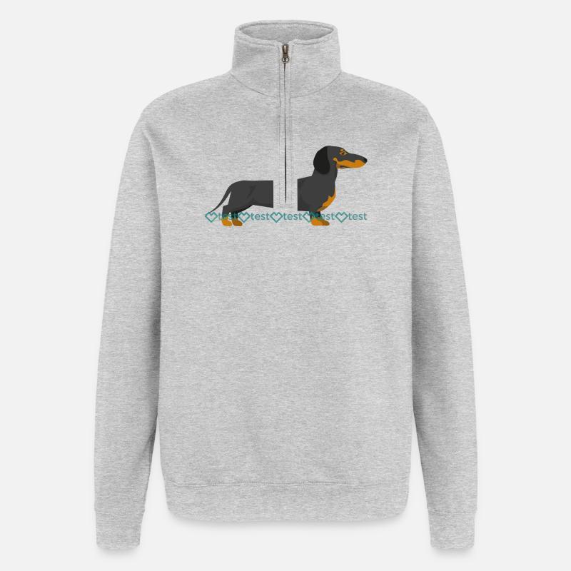 Image du teckel - Sweat à zip 1/4 - gris chiné