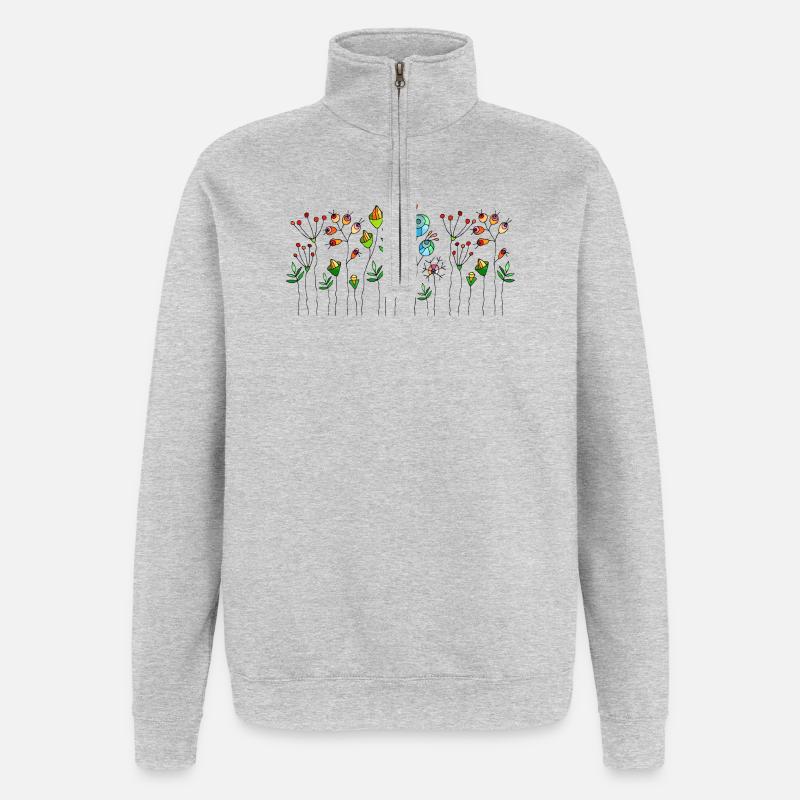 Blumen - Quarter-Zip-Sweatshirt - Grau meliert