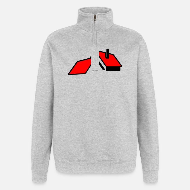 Haus mit rotem Dachlogo - Quarter-Zip-Sweatshirt - Grau meliert