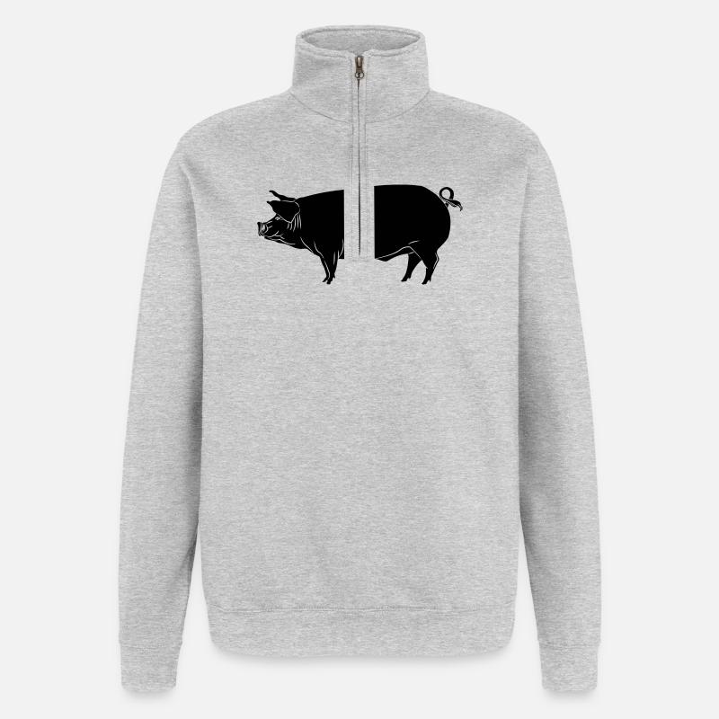 Pig shadow image logo - Quarter-Zip Sweatshirt - heather grey