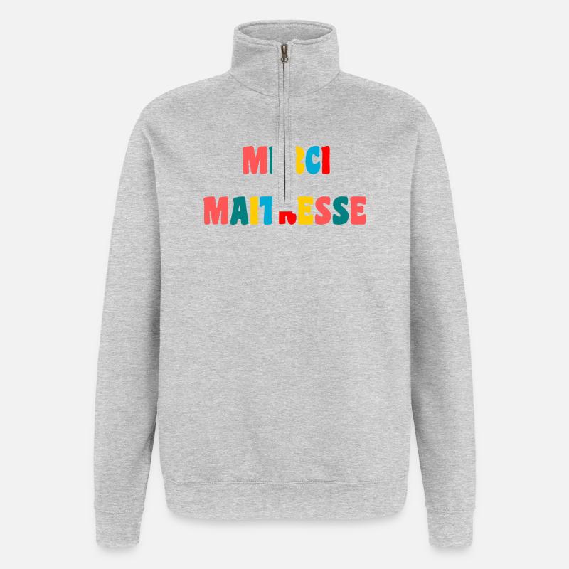 MAÎTRESSE. MERCI. MERCI MAÎTRESSE - Sweat à zip 1/4 - gris chiné