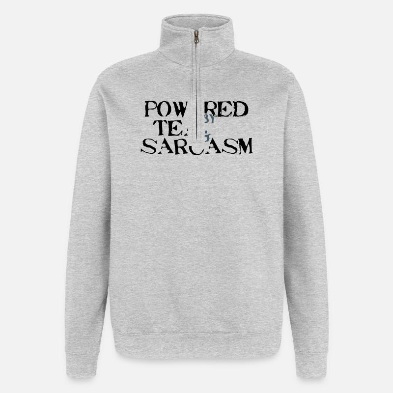 Powered by Tea &amp; Sarcasm - Quarter-Zip Sweatshirt - heather grey