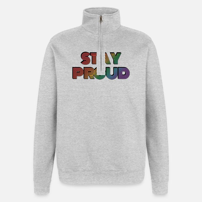Stay Proud Rainbow Retro-Typ - Quarter-Zip-Sweatshirt - Grau meliert