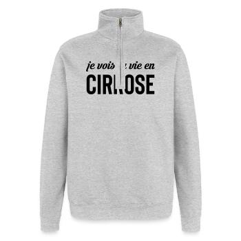 I see life in cirrosis - alcohol - Quarter-Zip Sweatshirt - heather grey - Front - AI Model Female 172 light (172cm) & AI Model Male 178 dark (178cm)