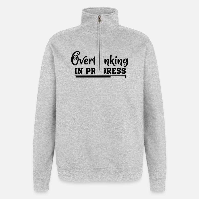 Overthinking in Progress – humorvoller Spruch - Quarter-Zip-Sweatshirt - Grau meliert