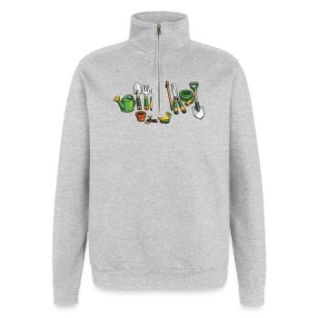 Outils de jardin de dessins animés – Conception de jardin drôle - Sweat à zip 1/4 - gris chiné - Devant - AI Model Female 172 light (172cm) & AI Model Male 178 dark (178cm)