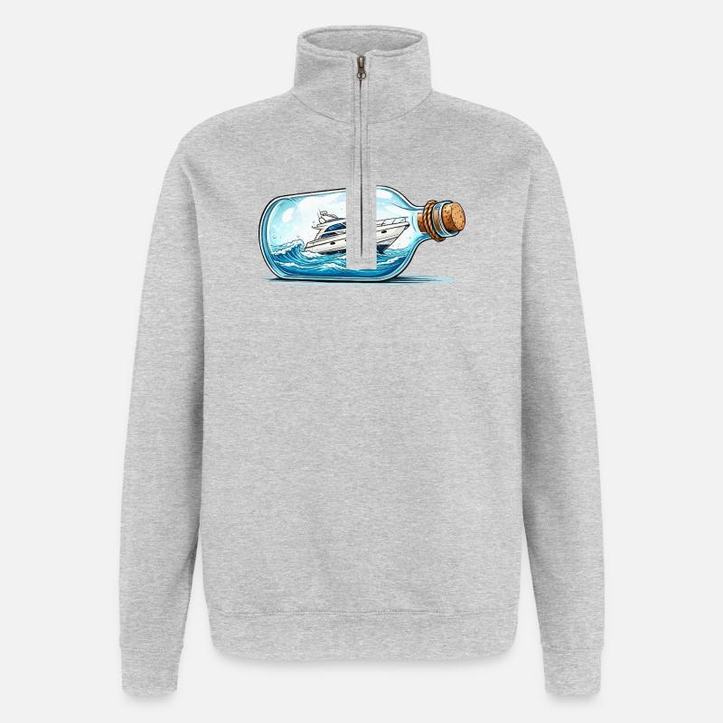 Flaschenboot auf hoher See - Quarter-Zip-Sweatshirt - Grau meliert