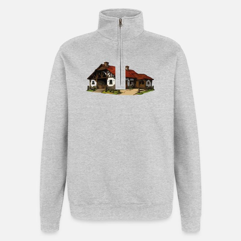 Rustikaler Bauernhof - Quarter-Zip-Sweatshirt - Grau meliert