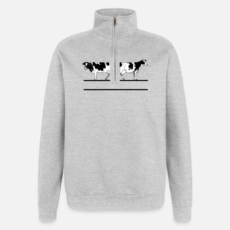 Monogramme de vaches blanches noires - Sweat à zip 1/4 - gris chiné