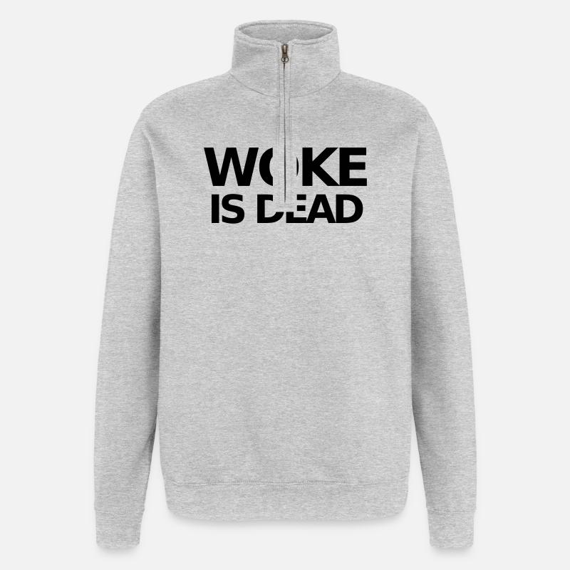 Déclaration WOKE IS DEAD - Sweat à zip 1/4 - gris chiné