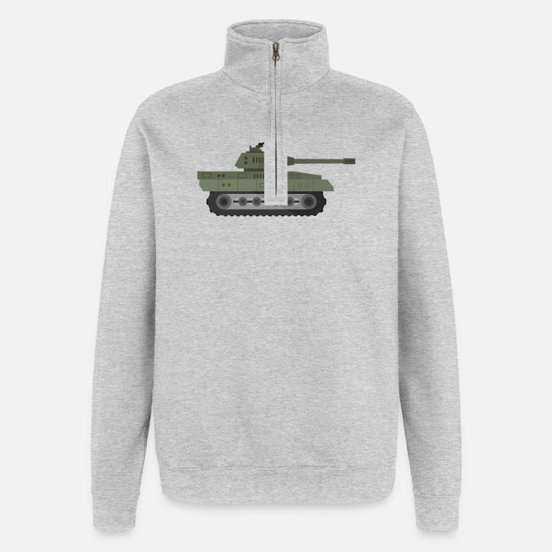 Militärpanzer - Quarter-Zip-Sweatshirt - Grau meliert