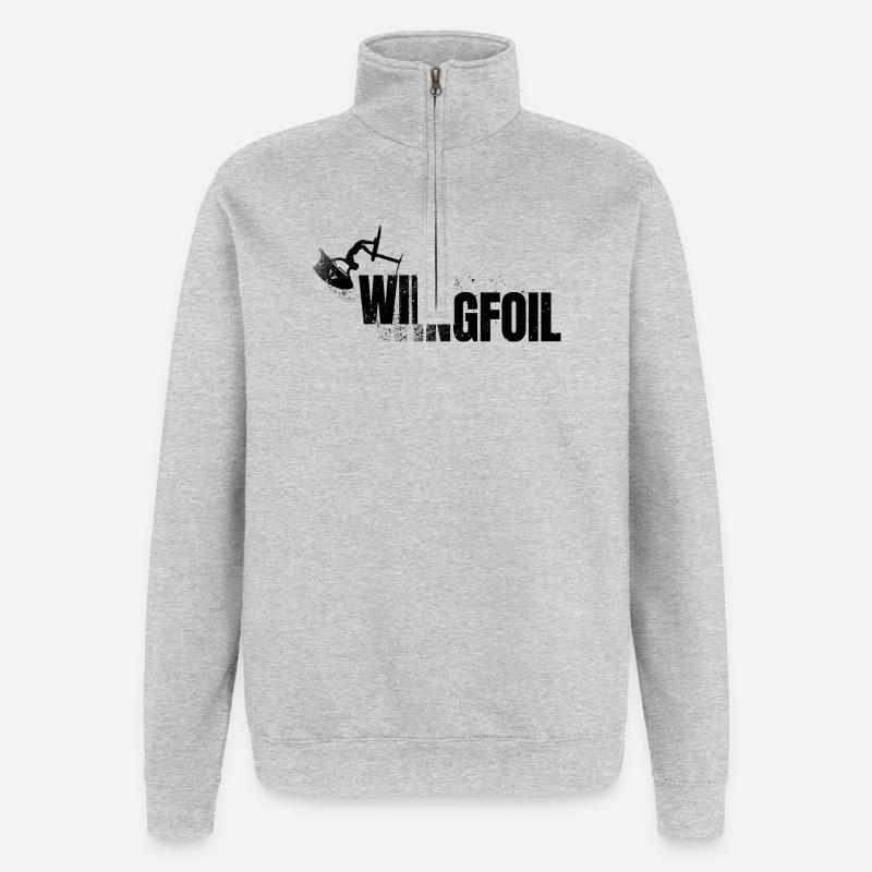 Wingfoiler mit Schriftzug - Quarter-Zip-Sweatshirt - Grau meliert