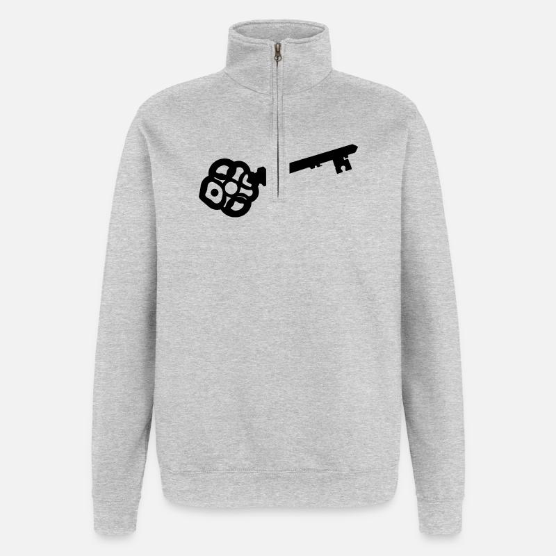 Silhouette de clé squelette ornée - Sweat à zip 1/4 - gris chiné