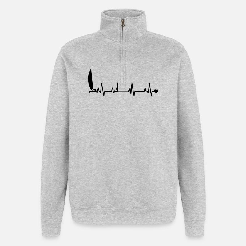 Segelboot - Quarter-Zip-Sweatshirt - Grau meliert