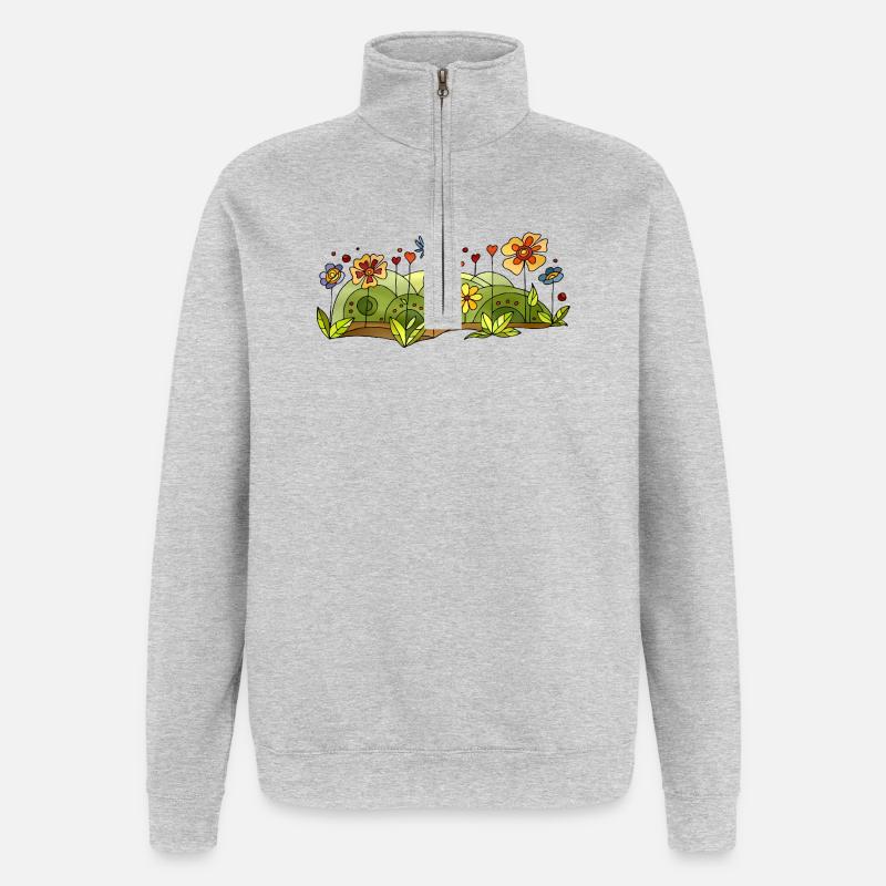 Blumen - Quarter-Zip-Sweatshirt - Grau meliert
