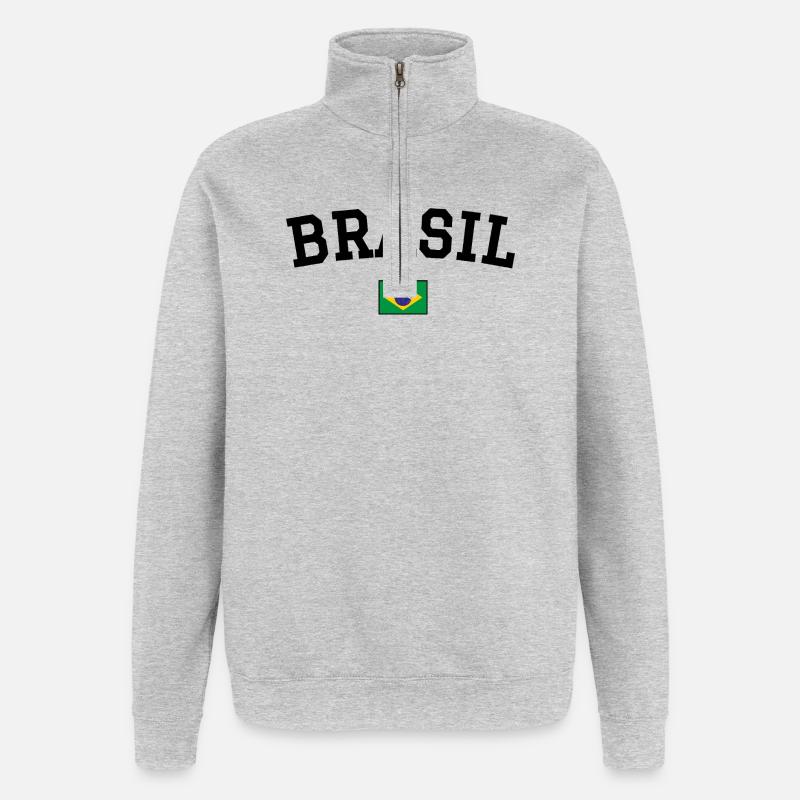 Brasilien Flagge Design Schwarz - Quarter-Zip-Sweatshirt - Grau meliert