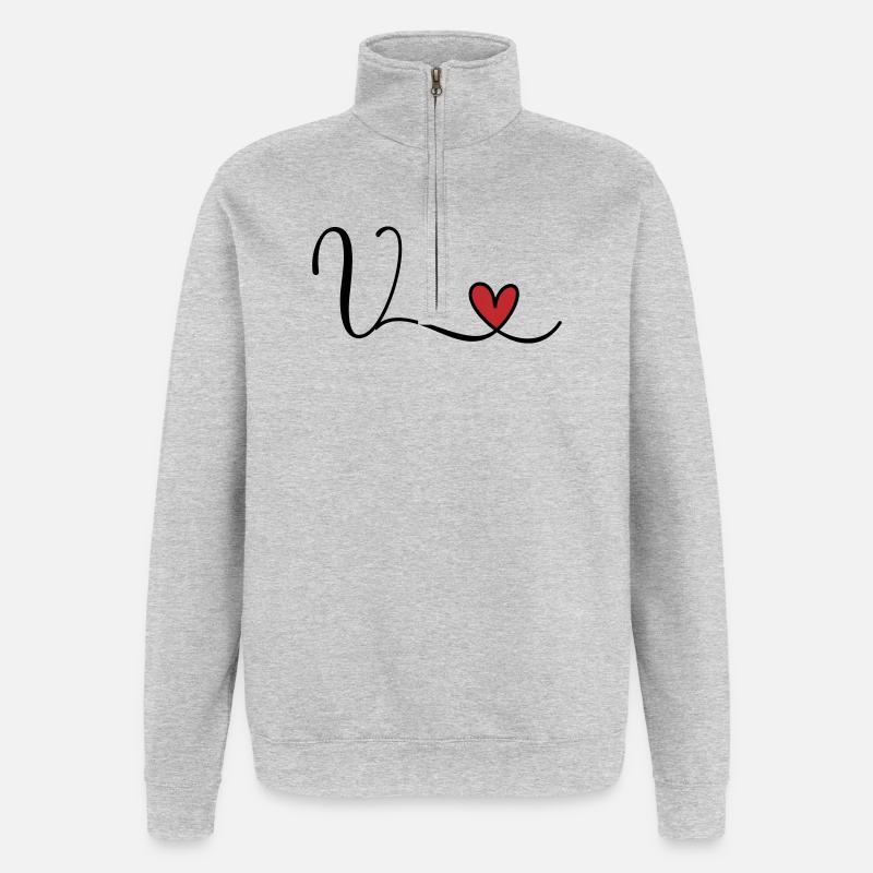 Letter V Monogram Initial Heart - Quarter-Zip Sweatshirt - heather grey