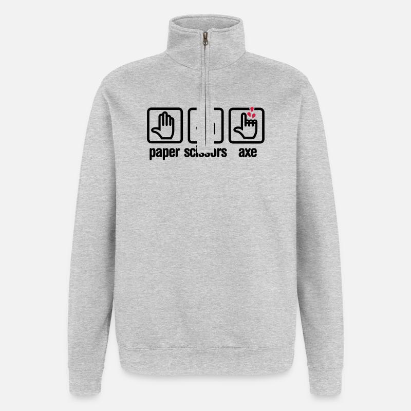 Papier - Ciseaux - hache - pierre - bûcheron - Sweat à zip 1/4 - gris chiné