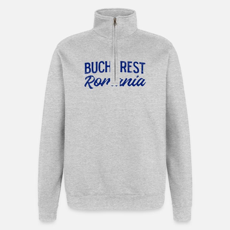Bucarest, Roumanie, Lettrage à la main - Sweat à zip 1/4 - gris chiné