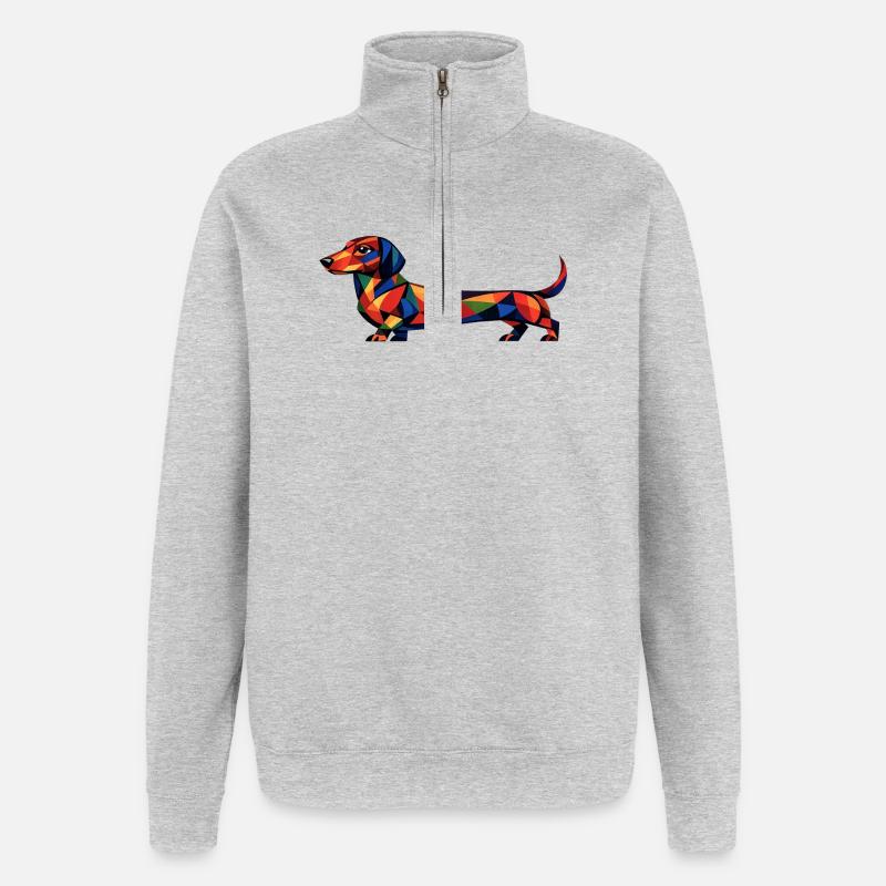 Geometrischer Dackel - Quarter-Zip-Sweatshirt - Grau meliert