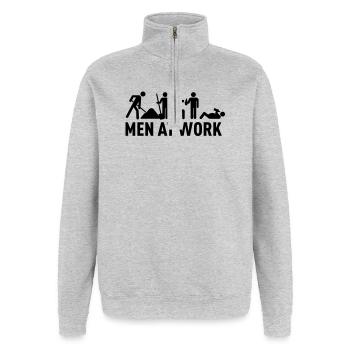 men at work - männer bei der arbeit - bauarbeiter - Quarter-Zip-Sweatshirt - Grau meliert - Vorne - AI Model Female 172 light (172cm) & AI Model Male 178 dark (178cm)