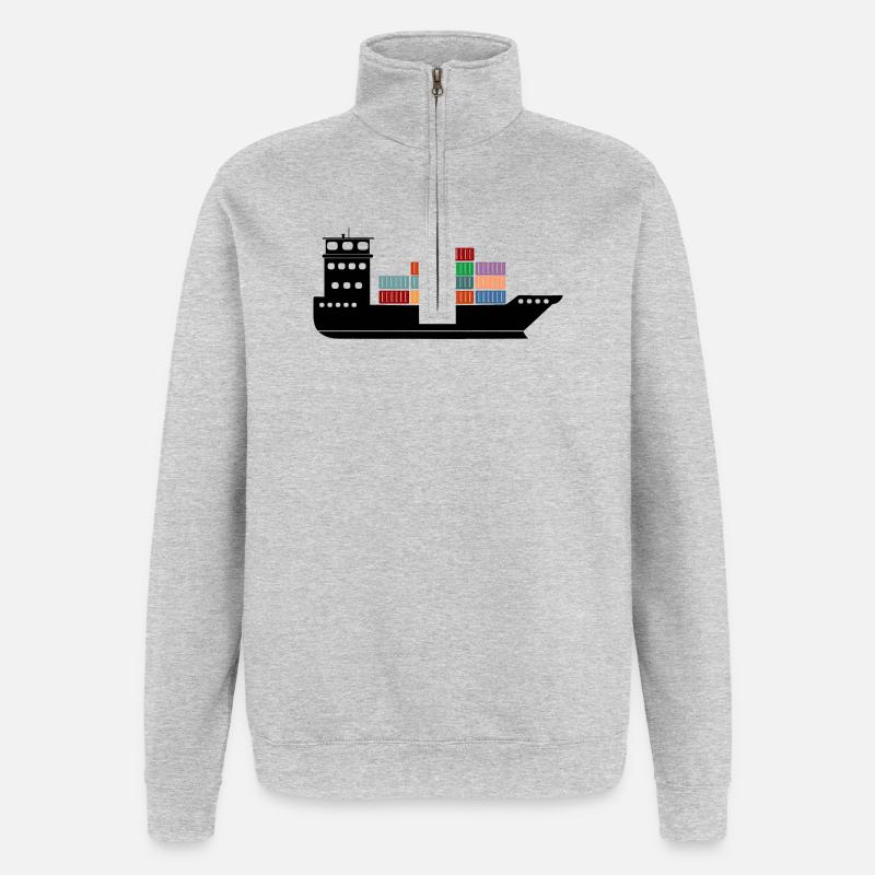 Seecontainerschiff oder Boot mit Containern - Quarter-Zip-Sweatshirt - Grau meliert