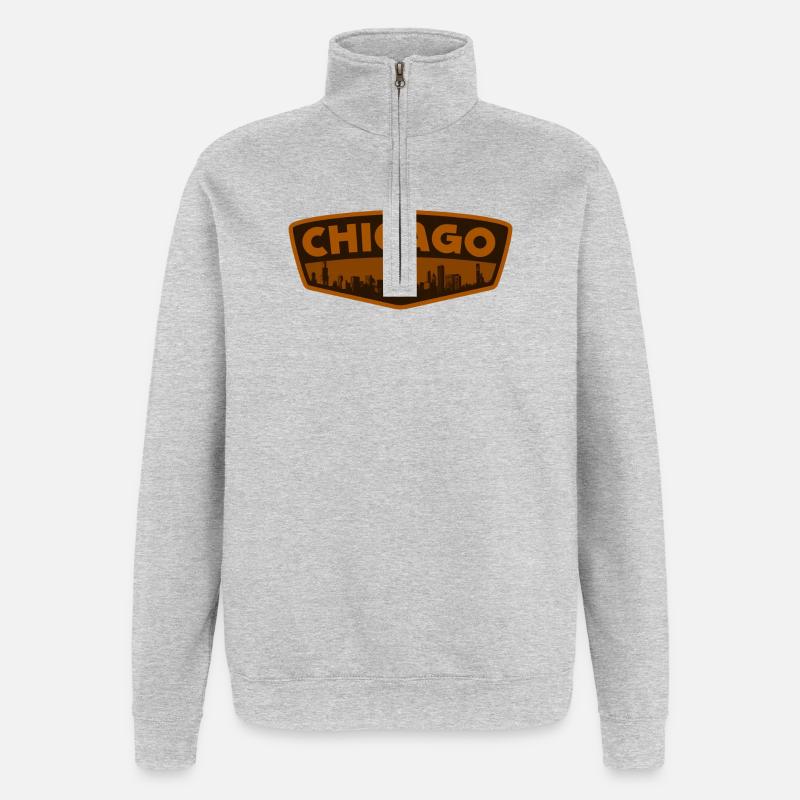 Chicago Skyline Patch Retro - Quarter-Zip-Sweatshirt - Grau meliert