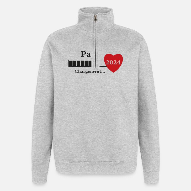 papi - futur papi chargement - Sweat à zip 1/4 - gris chiné