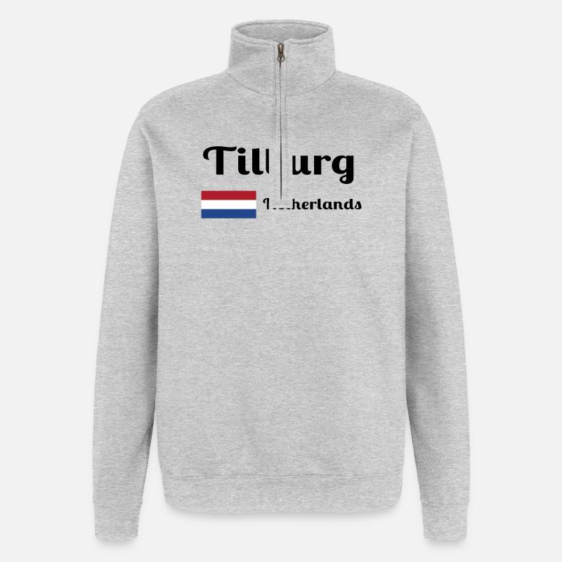 Tilburg, Pays-Bas- Imprimés élégants - Sweat à zip 1/4 - gris chiné