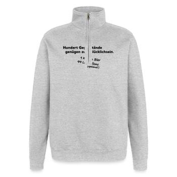 100 Gegenstaende - Quarter-Zip-Sweatshirt - Grau meliert - Vorne - AI Model Female 172 light (172cm) & AI Model Male 178 dark (178cm)