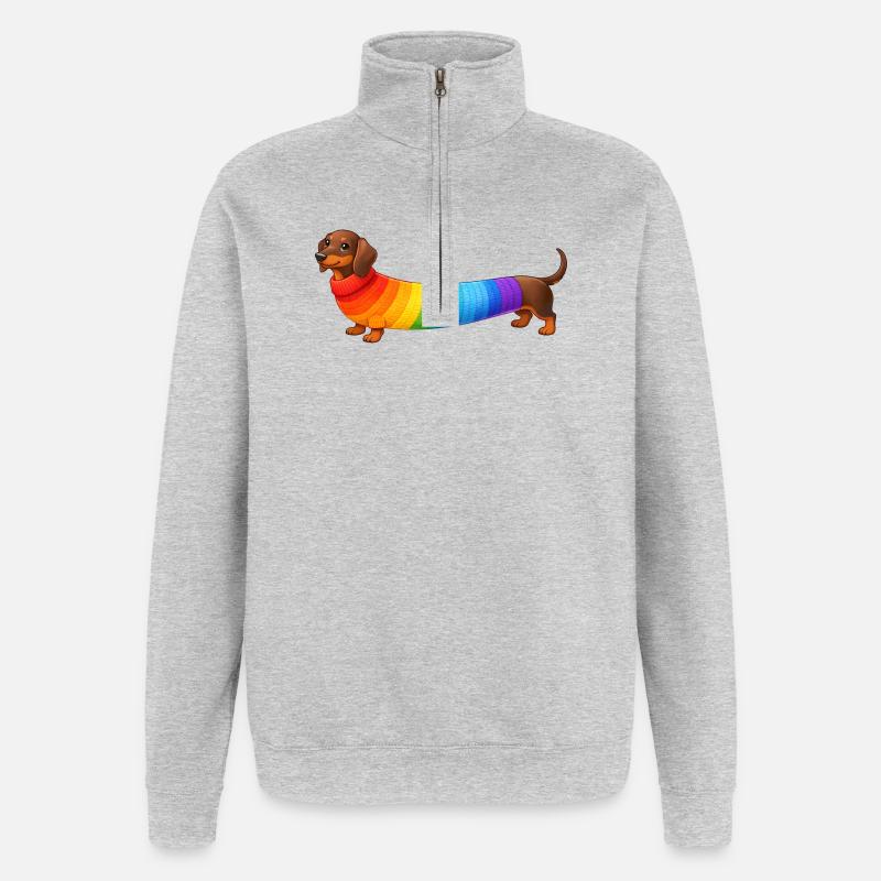 Dackel mit Regenbogen Pullover  - Quarter-Zip-Sweatshirt - Grau meliert