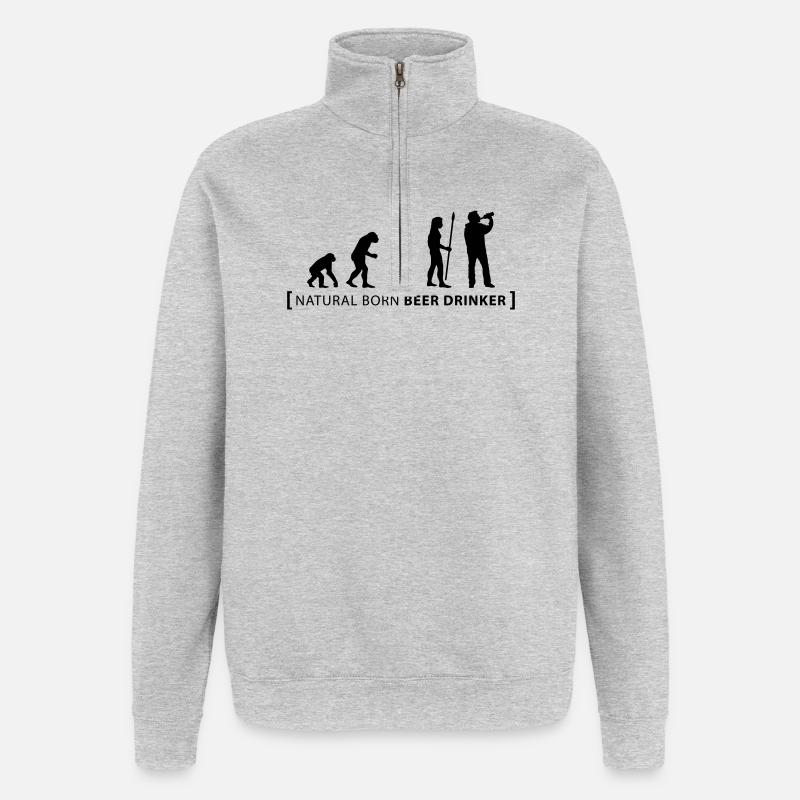 evolution_beer_drinker - Sweat à zip 1/4 - gris chiné
