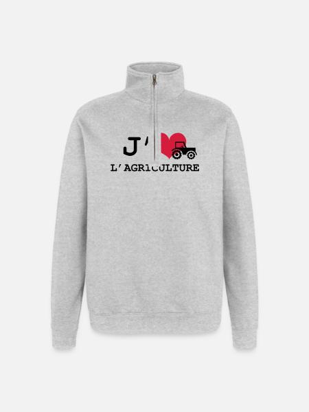 J'aime l'agriculture ! - Sweat à zip 1/4 - gris chiné