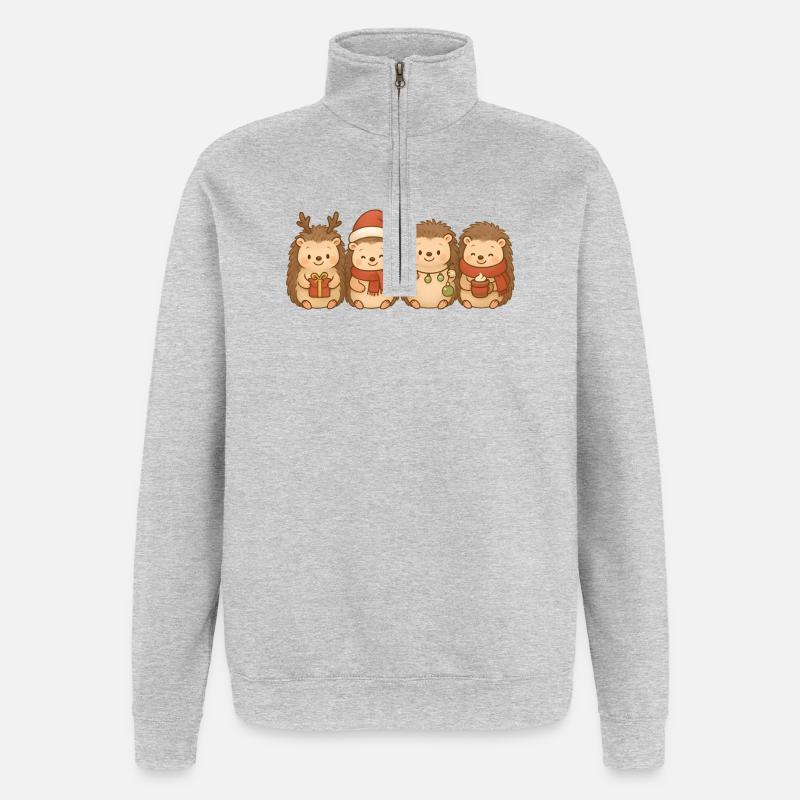 Igel Kinder Jungen Mädchen Weihnachtsigel - Quarter-Zip-Sweatshirt - Grau meliert