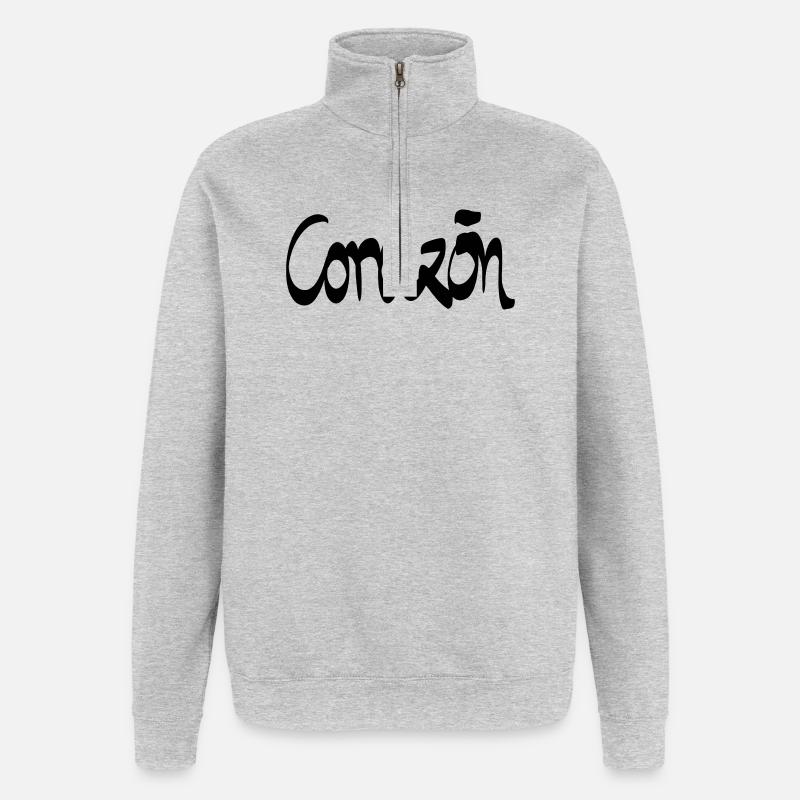corazon Herz - Quarter-Zip-Sweatshirt - Grau meliert