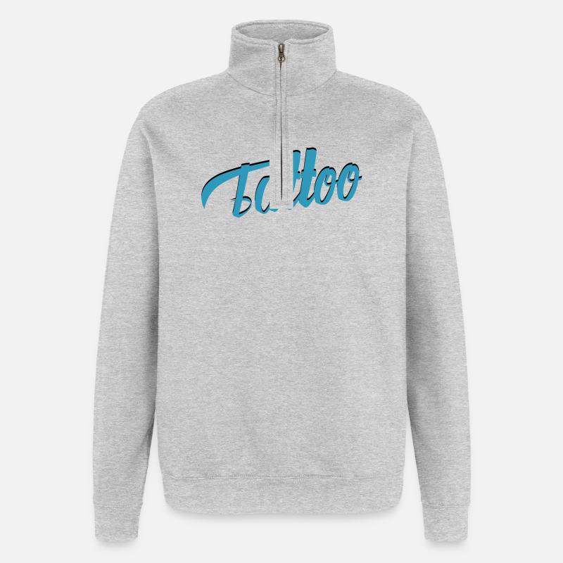 Tattoo Script in Teal - Quarter-Zip Sweatshirt - heather grey