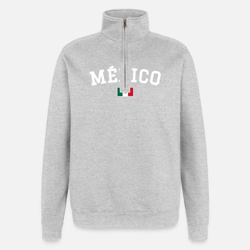Drapeau du Mexique Blanc - Sweat à zip 1/4 - gris chiné