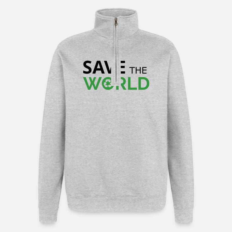Rette die Welt - Quarter-Zip-Sweatshirt - Grau meliert