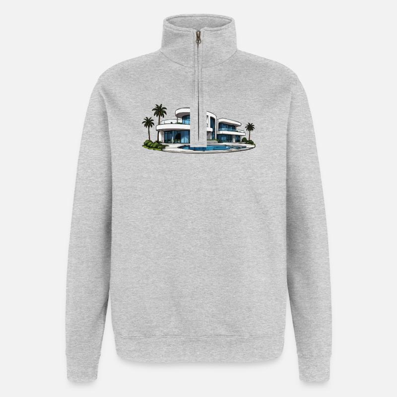 Luxus Villa mit Rundpool - Quarter-Zip-Sweatshirt - Grau meliert