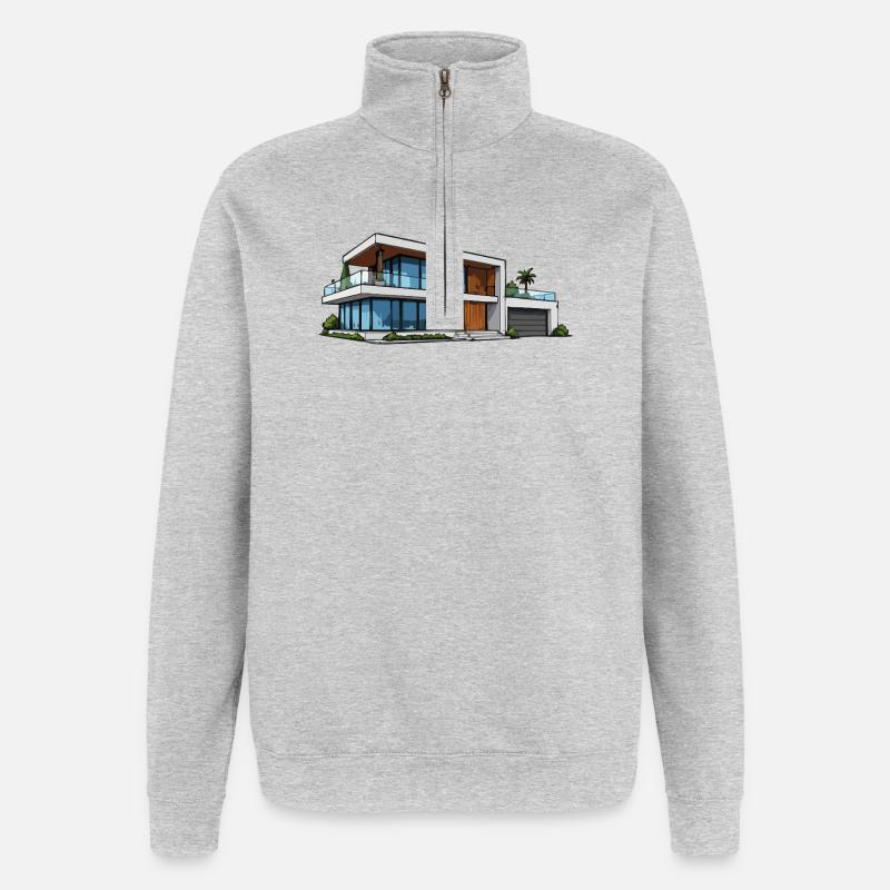Moderne Villa Architektur Illustration - Quarter-Zip-Sweatshirt - Grau meliert