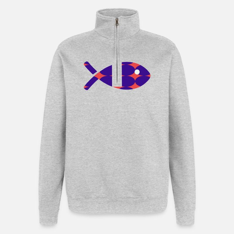 FISCH - Quarter-Zip-Sweatshirt - Grau meliert