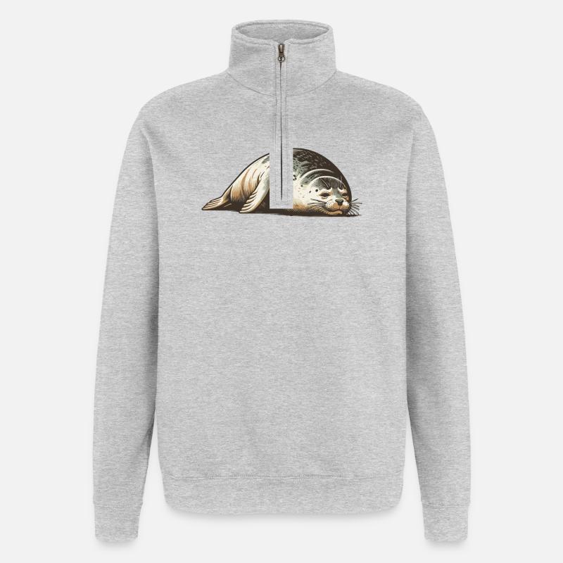 Phoque - Sweat à zip 1/4 - gris chiné