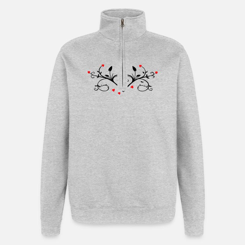 Ornement avec des cœurs - Sweat à zip 1/4 - gris chiné