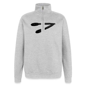 Silhouette des pinces barbecue - Sweat à zip 1/4 - gris chiné - Devant - AI Model Female 172 light (172cm) & AI Model Male 178 dark (178cm)
