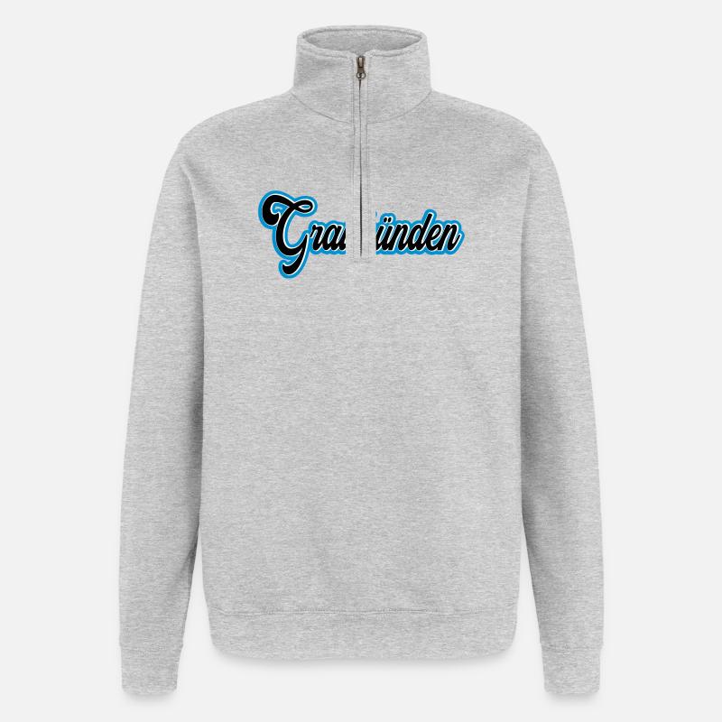 Graubünden Script mit Blau Outline - Quarter-Zip-Sweatshirt - Grau meliert