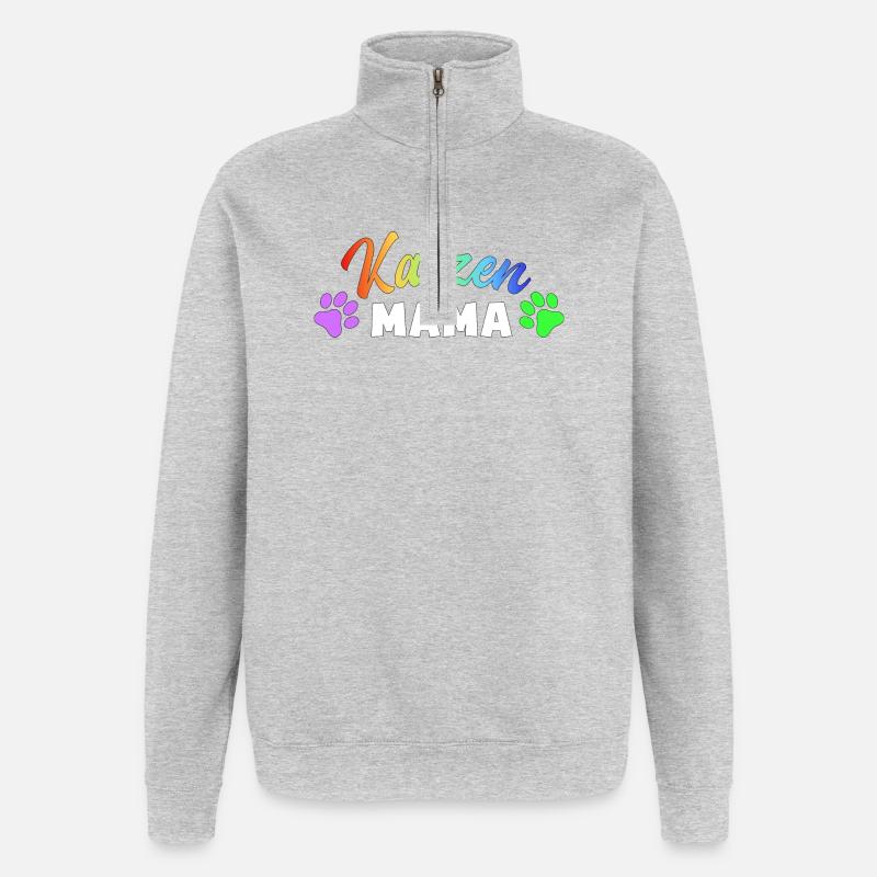 Katzen Mama: Bunte Pfoten-Power - Quarter-Zip-Sweatshirt - Grau meliert