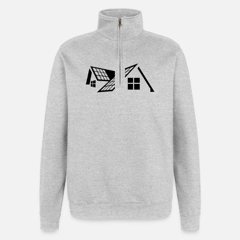 Hausdach mit Sonnenkollektoren - Quarter-Zip-Sweatshirt - Grau meliert